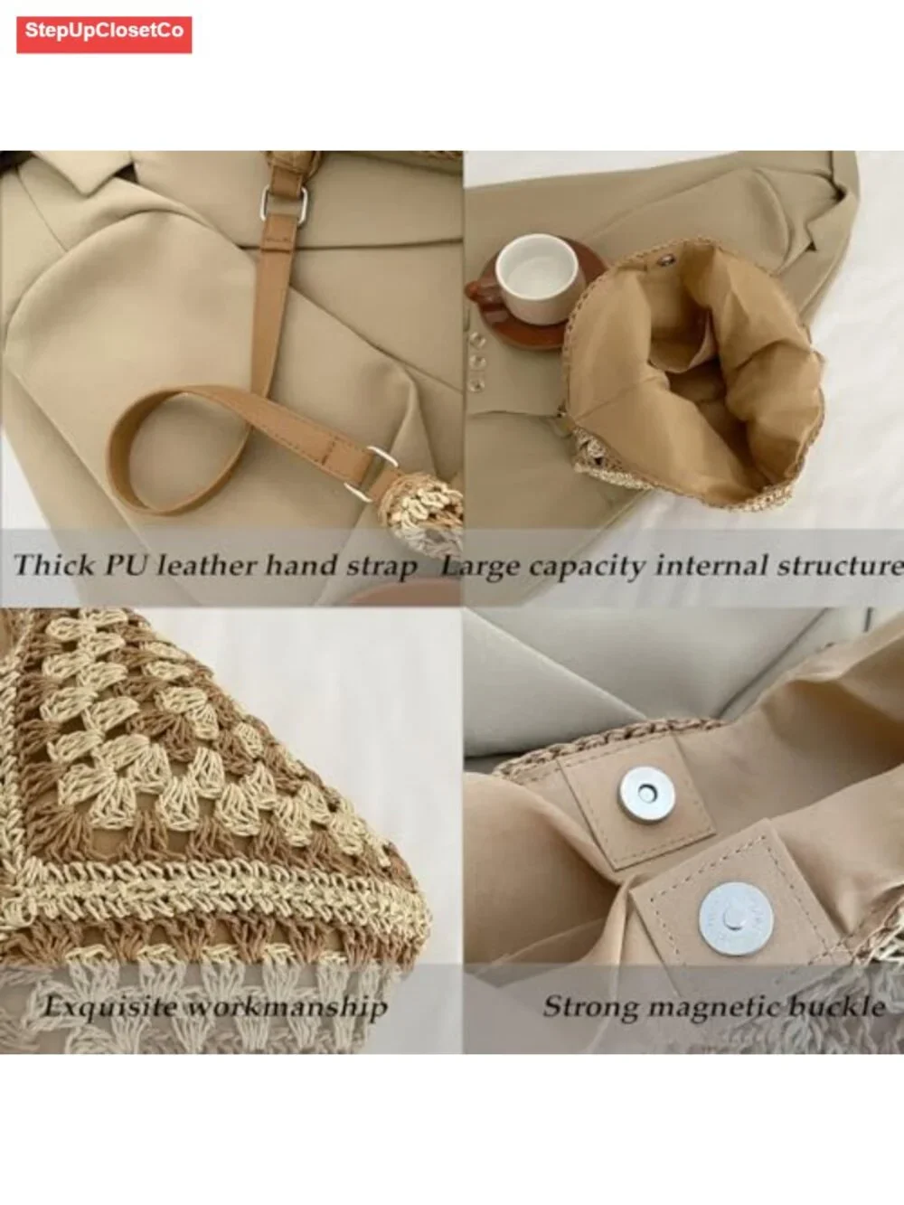 Straw Hobo Bag Women Boho Woven Beach Purse Large Summer Tote with Lining Black